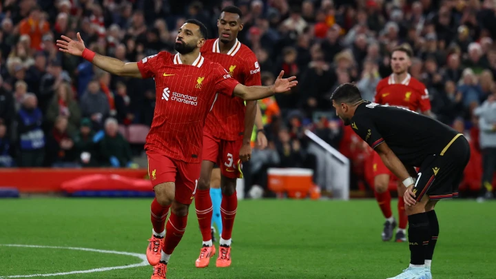 Liverpool's Mohamed Salah celebrates scoring their second goal. Photo: Reuters