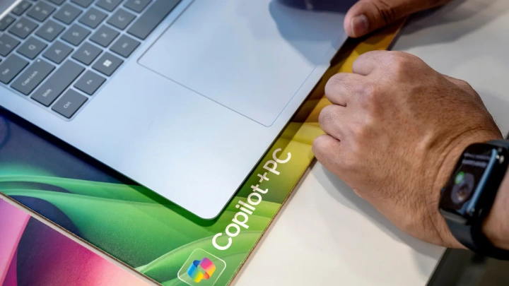 A Samsung Galaxy Book4 Edge laptop with Microsoft Copilot+ PC at a Best Buy store in Union City, California, in June 2024. Microsoft announced a major update to its Copilot AI system on Tuesday. David Paul Morris/Bloomberg/Getty Images