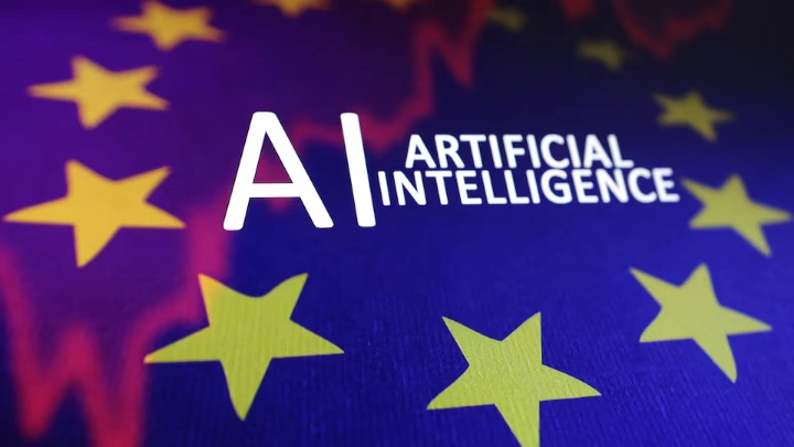 EU flag, stock graph and "AI ARTIFICIAL INTELLIGENCE" words are seen in this illustration taken, May 21, 2024. REUTERS/Dado Ruvic/Illustration/File Photo 