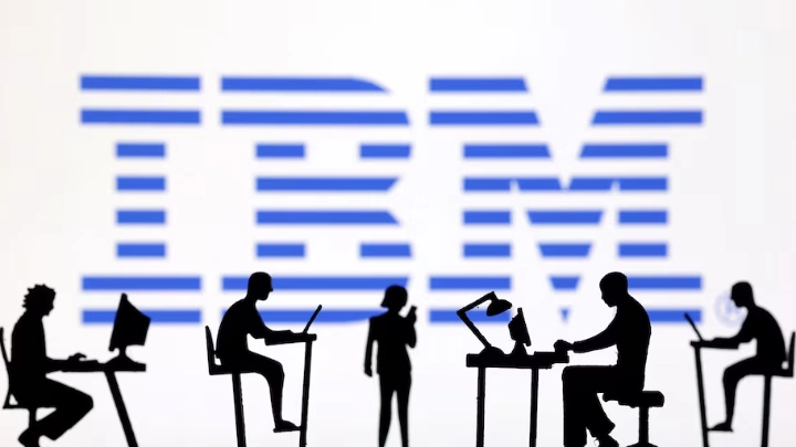 Figurines with computers and smartphones are seen in front of IBM logo in this illustration taken, February 19, 2024. REUTERS/Dado Ruvic/Illustration