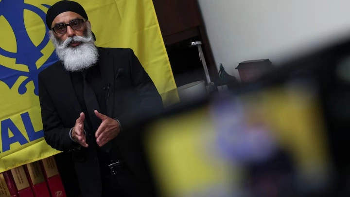 Gurpatwant Singh Pannun, a 56-year-old dual US-Canadian citizen, speaks during an interview in New York City, US, October 18, 2024. Photo: REUTERS/Shannon Stapleton/File Photo