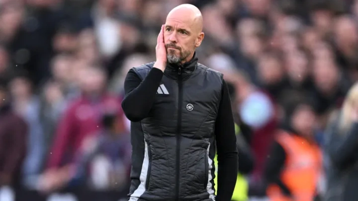 Erik ten Hag, former manager of Manchester United, reacts during his final match with the club between West Ham United FC and Manchester United FC at London Stadium on October 27, 2024 in London, England [Justin Setterfield/Getty Images]