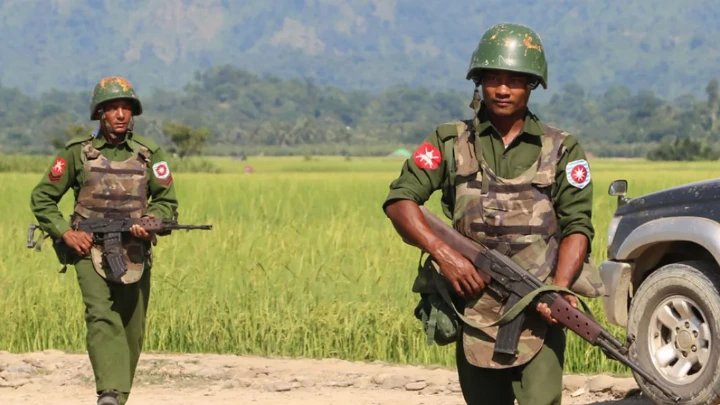 File image: Armed Myanmar army soldiers patrol a village in Maungdaw located in Rakhine State on October 21, 2016. AFP