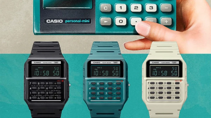 Casio’s new calculator watches were inspired by the company’s first personal calculator. Image: Casio