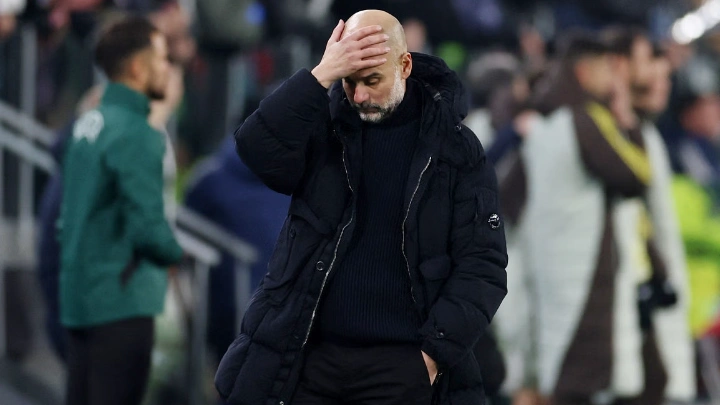 Manchester City manager Pep Guardiola reacts at the end of the match. Photo: Reuters