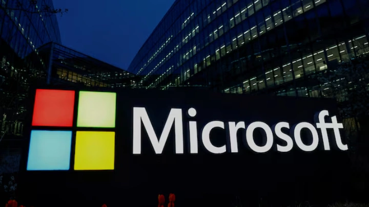 A view shows a Microsoft logo at Microsoft offices in Issy-les-Moulineaux near Paris, France, March 25, 2024. REUTERS/Gonzalo Fuentes/File Photo