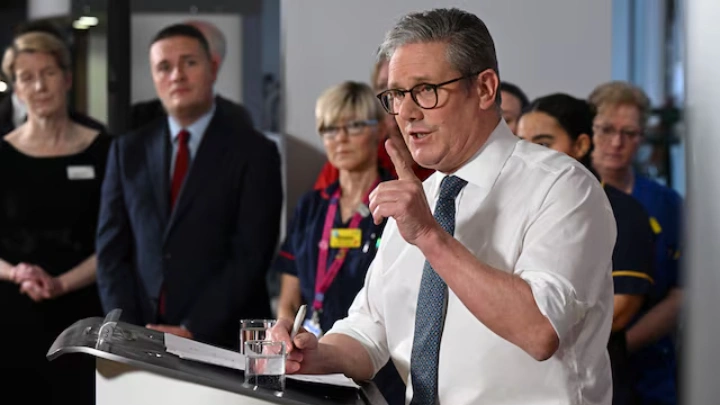 Britain's Prime Minister Keir Starmer pictured giving a speech at a healthcare provider in Surrey, on January 6, 2025 in Epsom, Britain. Leon Neal/Pool via REUTERS/File Photo