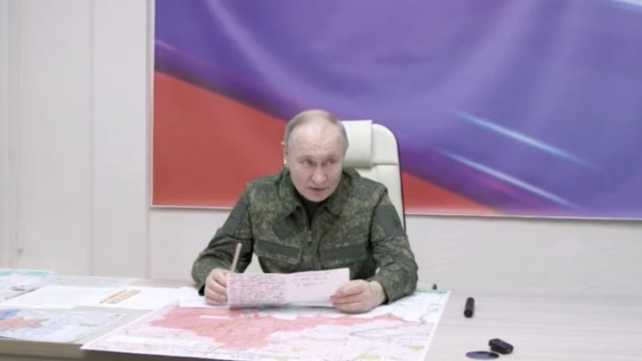 Russia's President Vladimir Putin visits a command centre of the Russian armed forces in the course of Russia-Ukraine conflict in the Kursk region, Russia, March 12, 2025, in this still image taken from video. Russian Pool/Reuters TV via REUTERS